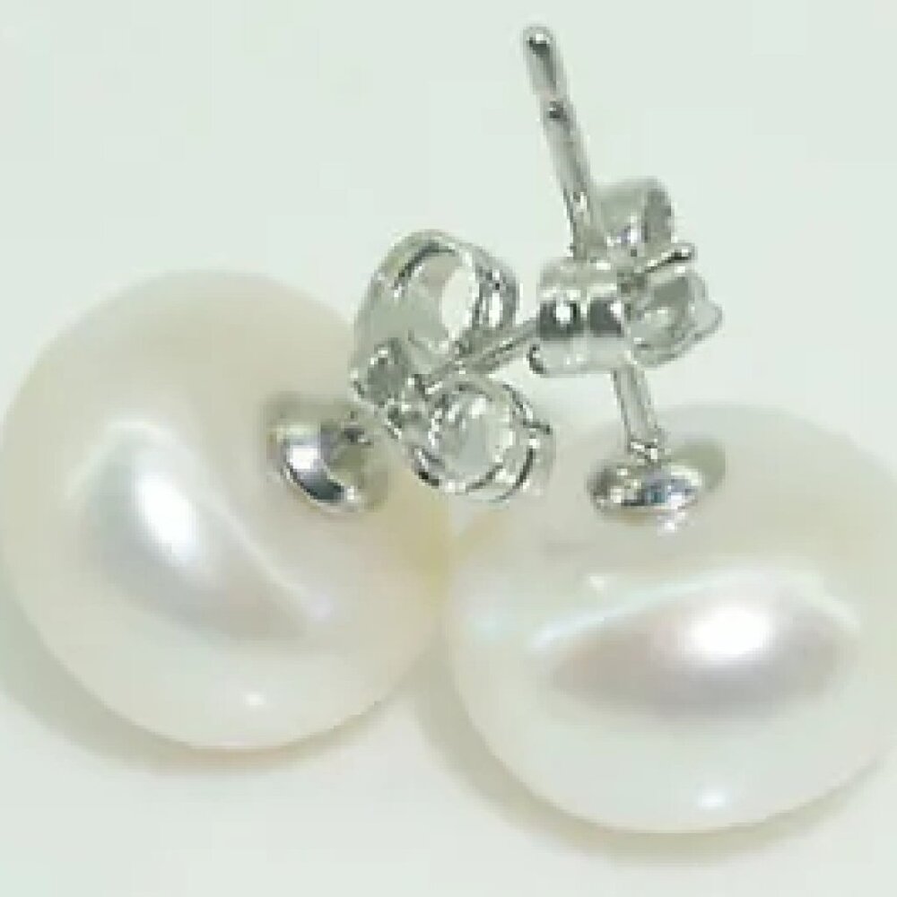 Natural White Freshwater Cultured Pearl 925 Silver 7mm Stud Earrings SG-0058